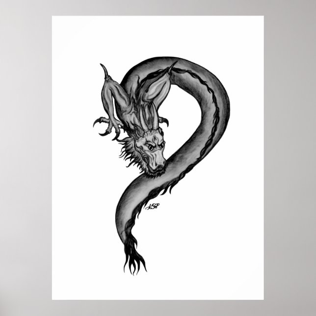 Dragon Schwarzweiß Design Poster (Vorne)