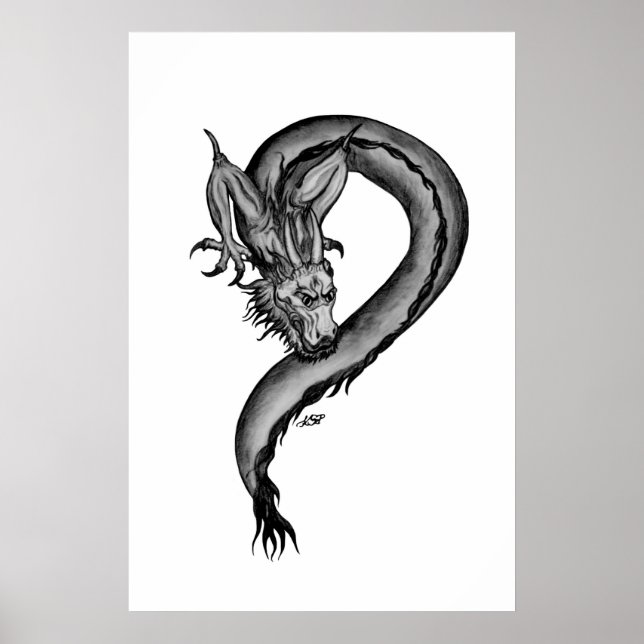 Dragon Schwarzweiß Design Poster (Vorne)