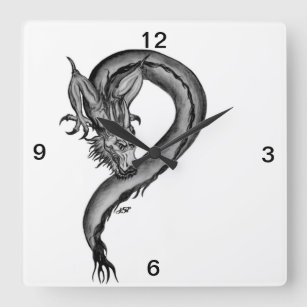 Dragon Schwarzweiß Design Quadratische Wanduhr