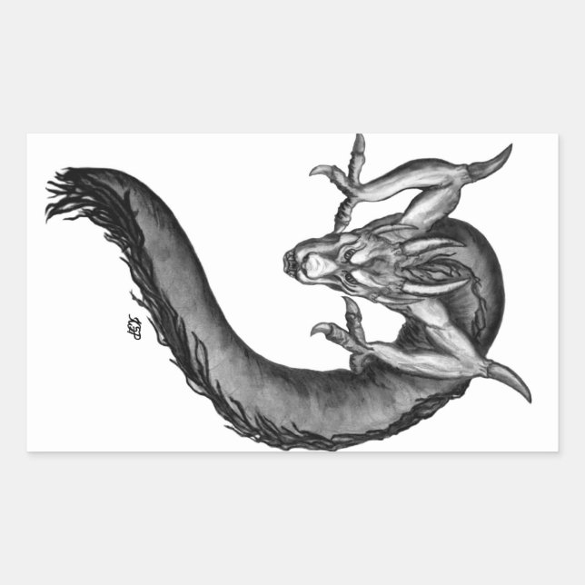 Dragon Schwarzweiß Design Rechteckiger Aufkleber (Vorderseite)