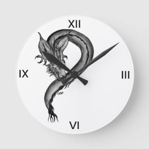Dragon Schwarzweiß Design Runde Wanduhr