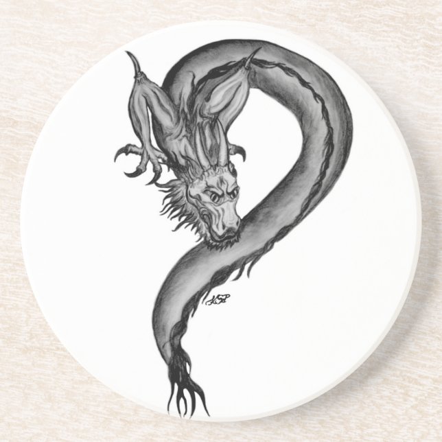 Dragon Schwarzweiß Design Sandstein Untersetzer (Vorne)