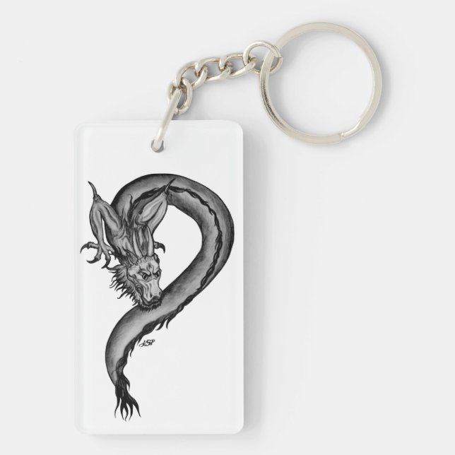 Dragon Schwarzweiß Design Schlüsselanhänger (Rückseite)