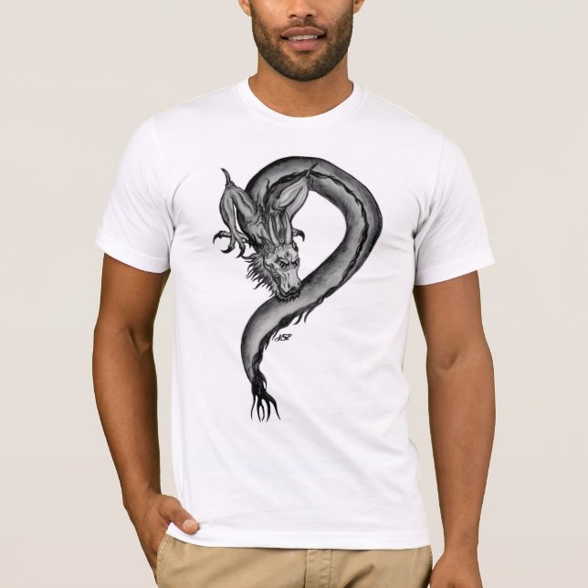 Dragon Schwarzweiß Design T-Shirt (Vorderseite)