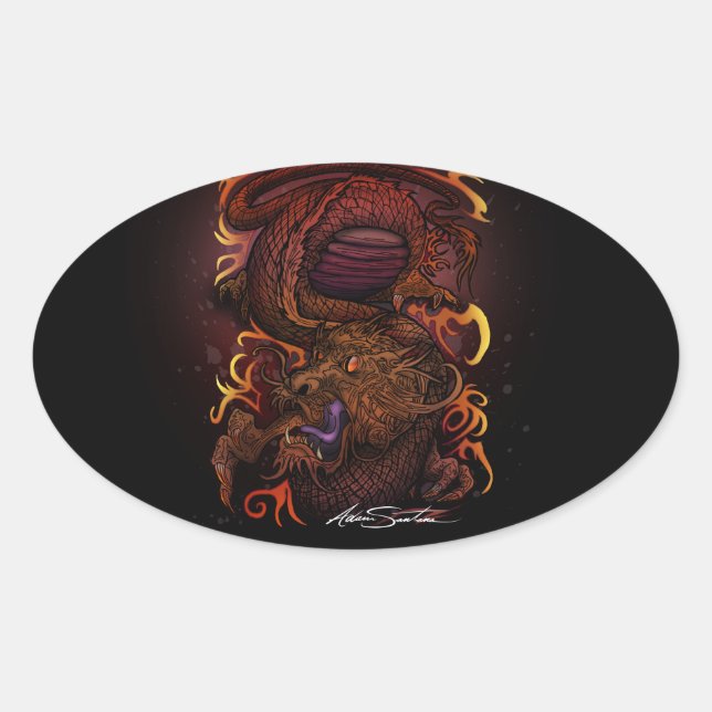 Dragon (Signature-Design) Ovaler Aufkleber (Vorderseite)