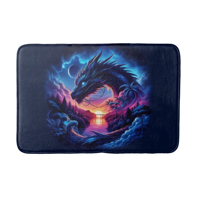 Dragon Silhouette gegen einen lebendigen Sonnenunt Badematte (Vorderseite)