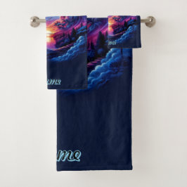 Dragon Silhouette gegen einen lebendigen Sonnenunt Badhandtuch Set