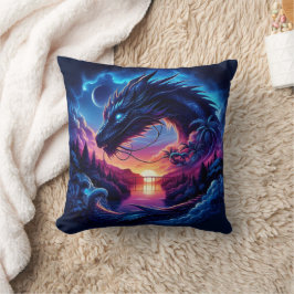Dragon Silhouette gegen einen lebendigen Sonnenunt Kissen