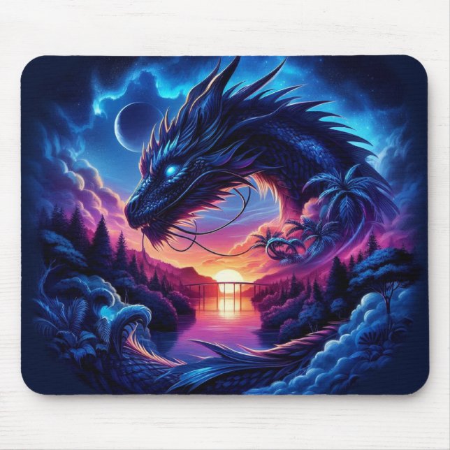 Dragon Silhouette gegen einen lebendigen Sonnenunt Mousepad (Vorne)
