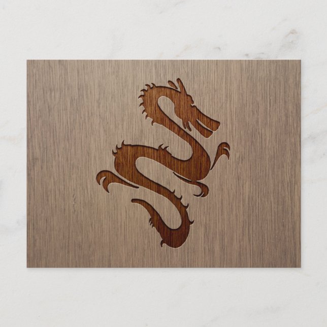 Dragon-Silhouette in Holzdesign Postkarte (Vorderseite)