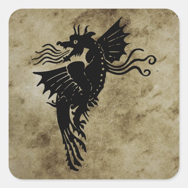 Dragon Silhouette Spirit Animal Totem Emblem Squar Quadratischer Aufkleber (Vorderseite)