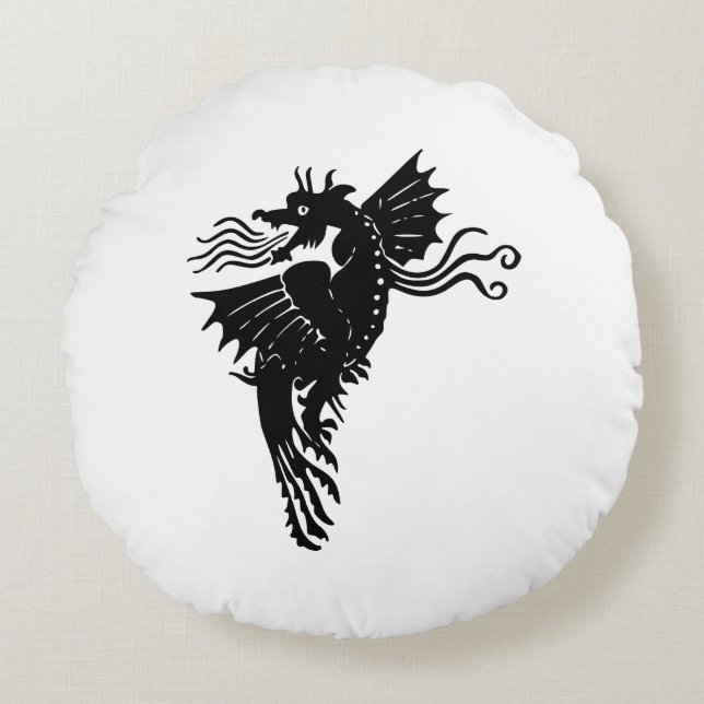 Dragon Silhouette Spirit Animal Totem Emblem Throw Rundes Kissen (Vorderseite)