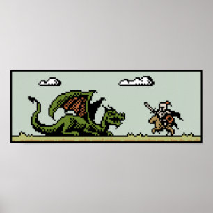 Dragon Slayer 8-Bit Pixel Art Poster