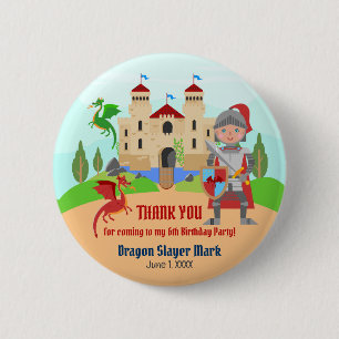 Dragon Slayer Knight Boy Birthday Party Button