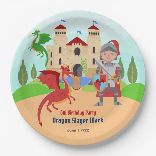 Dragon Slayer Knight Boy Birthday Party Pappteller (Vorderseite)