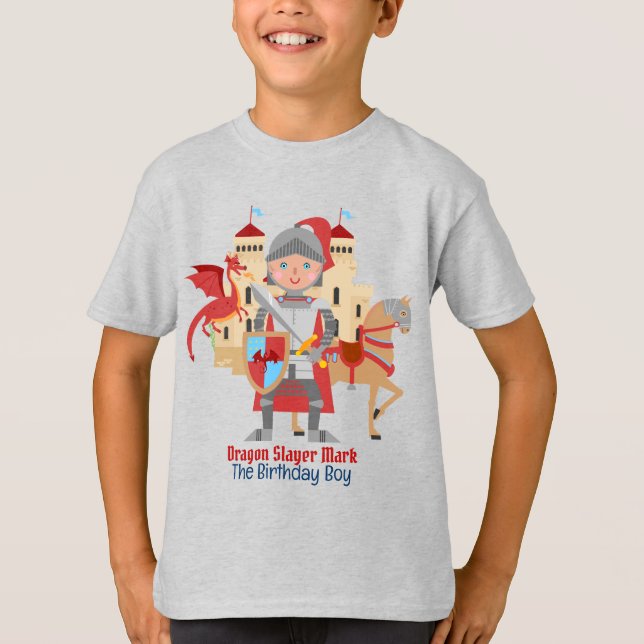 Dragon Slayer Knight Boy Birthday Party T-Shirt (Vorderseite)