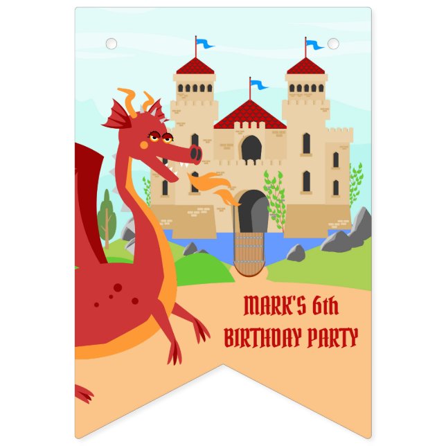 Dragon Slayer Knight Boy Birthday Party Wimpelkette (Erste Fahne)