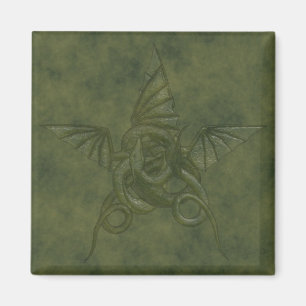 Dragon Star - Embosses Green Leather Image Magnet