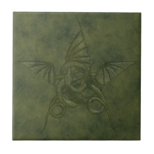Dragon Star - Green Embossed Leather Image Fliese