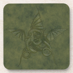 Dragon Star - grünes Lederbild Getränkeuntersetzer