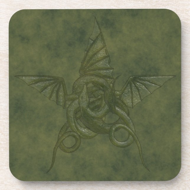 Dragon Star - grünes Lederbild Getränkeuntersetzer (Vorderseite)