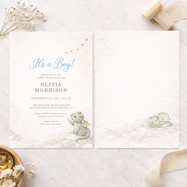 Dragon Storybook It's a Boy Baby Shower Einladung (Von Creator hochgeladen)