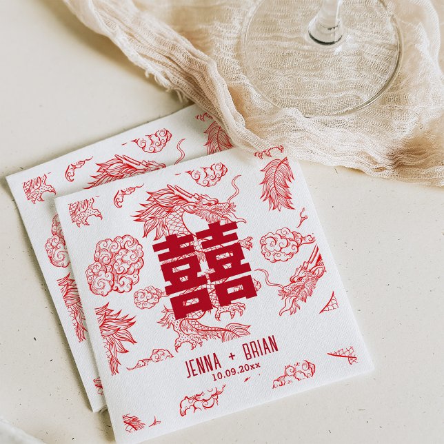 Dragon Style Double Happy Symbol White Style Serviette (Von Creator hochgeladen)