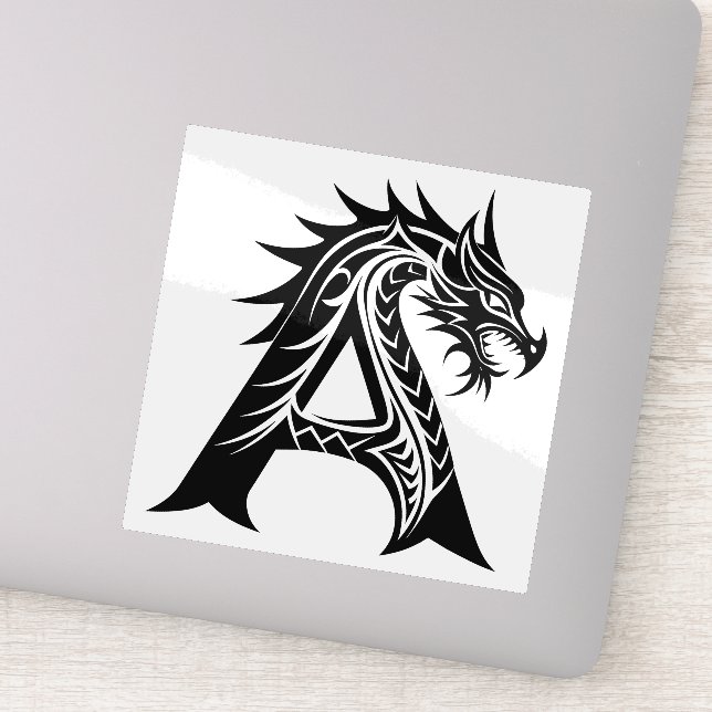 Dragon Styled Letter A, Dragon Alphabet, Monogram Aufkleber (Detail)