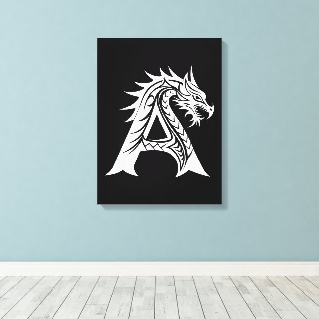Dragon Styled Letter A, Dragon Alphabet, Monogram Leinwanddruck (Insitu (Holzboden))