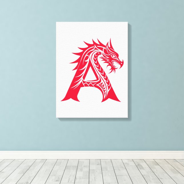 Dragon Styled Letter A, Dragon Alphabet, Monogram Leinwanddruck (Insitu (Holzboden))
