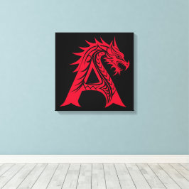 Dragon Styled Letter A, Dragon Alphabet, Monogram Leinwanddruck
