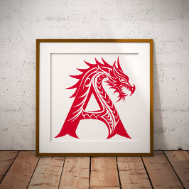 Dragon Styled Letter A, Dragon Alphabet, Monogram Poster