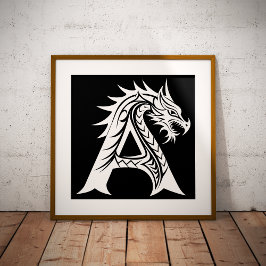 Dragon Styled Letter A, Dragon Alphabet, Monogram Poster