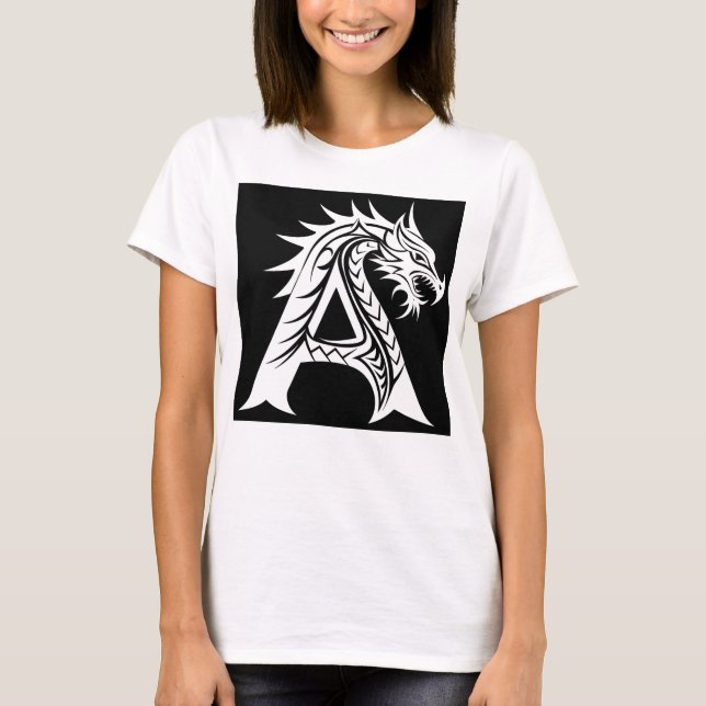 Dragon Styled Letter A, Dragon Alphabet, Monogram T-Shirt (Vorderseite)