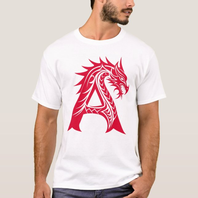 Dragon Styled Letter A, Dragon Alphabet, Monogram T-Shirt (Vorderseite)
