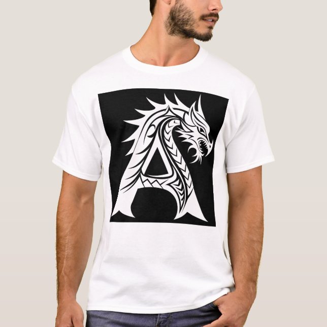 Dragon Styled Letter A, Dragon Alphabet, Monogram T-Shirt (Vorderseite)