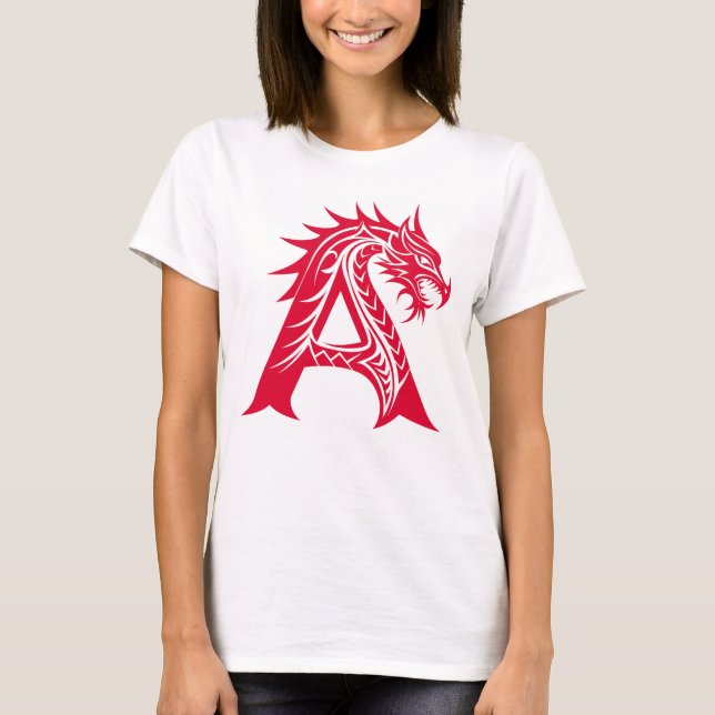 Dragon Styled Letter A, Dragon Alphabet, Monogram T-Shirt (Vorderseite)
