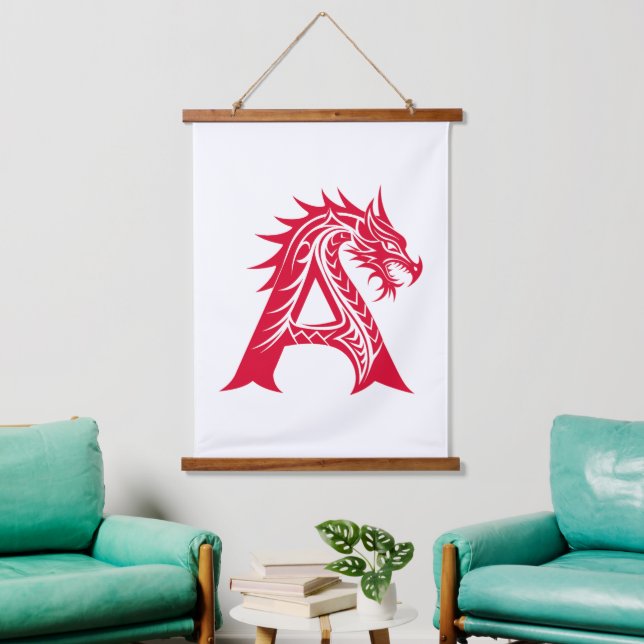 Dragon Styled Letter A, Dragon Alphabet, Monogram Wandteppich Mit Holzrahmen (Wohnzimmer)