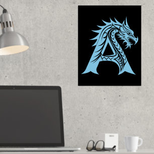 Dragon Styled Letter A, Dragon Alphabet, Monogramm Foliendrucke