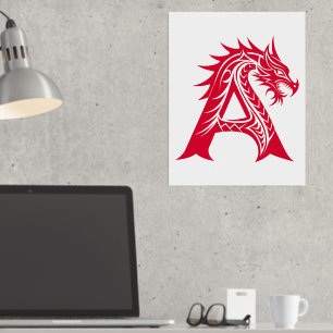 Dragon Styled Letter A, Dragon Alphabet, Monogramm Foliendrucke