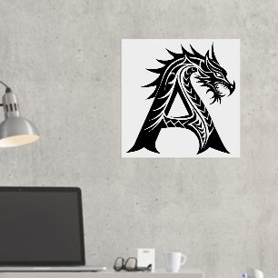 Dragon Styled Letter A, Dragon Alphabet, Monogramm Foliendrucke