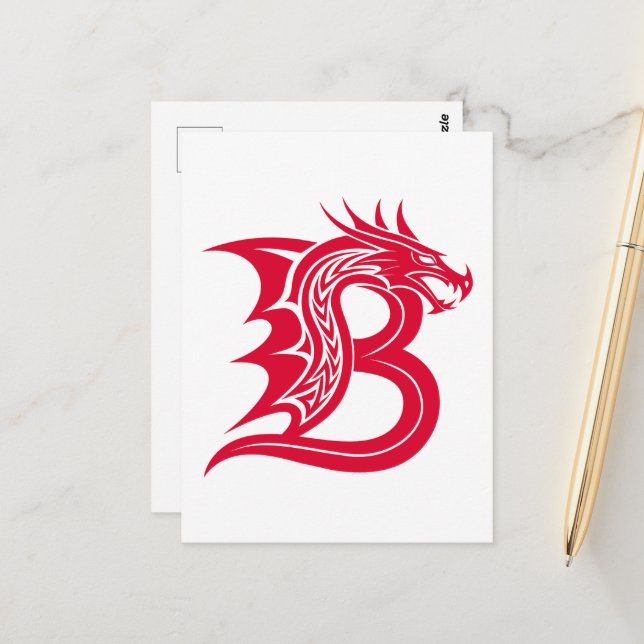 Dragon Styled Letter B, Dragon Alphabet, Monogram Postkarte (Vorderseite/Rückseite Beispiel)