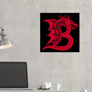 Dragon Styled Letter B, Dragon Alphabet, Monogramm Foliendrucke