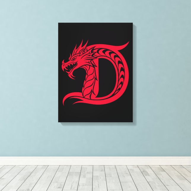 Dragon Styled Letter D, Dragon Alphabet, Monogram Leinwanddruck (Insitu (Holzboden))