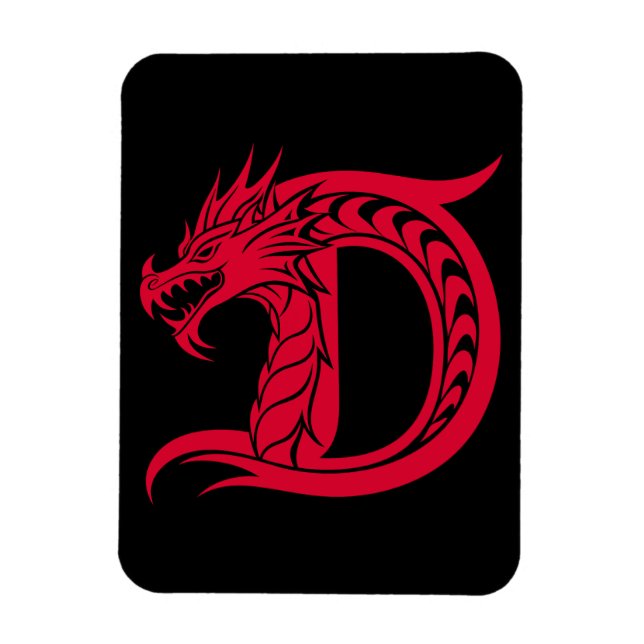 Dragon Styled Letter D, Dragon Alphabet, Monogram Magnet (Vertikal)