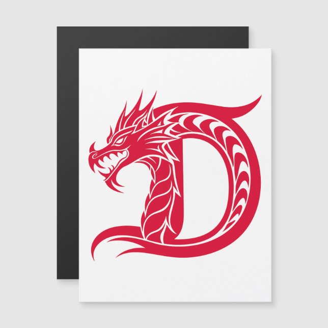 Dragon Styled Letter D, Dragon Alphabet, Monogram Magneteinladung (Vorne/Hinten)