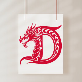 Dragon Styled Letter D, Dragon Alphabet, Monogram Poster