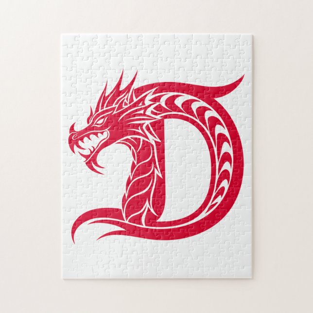 Dragon Styled Letter D, Dragon Alphabet, Monogram Puzzle (Vertikal)