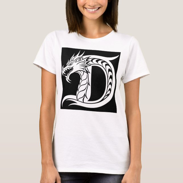 Dragon Styled Letter D, Dragon Alphabet, Monogram T-Shirt (Vorderseite)