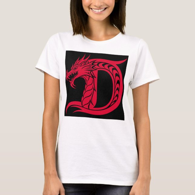Dragon Styled Letter D, Dragon Alphabet, Monogram T-Shirt (Vorderseite)